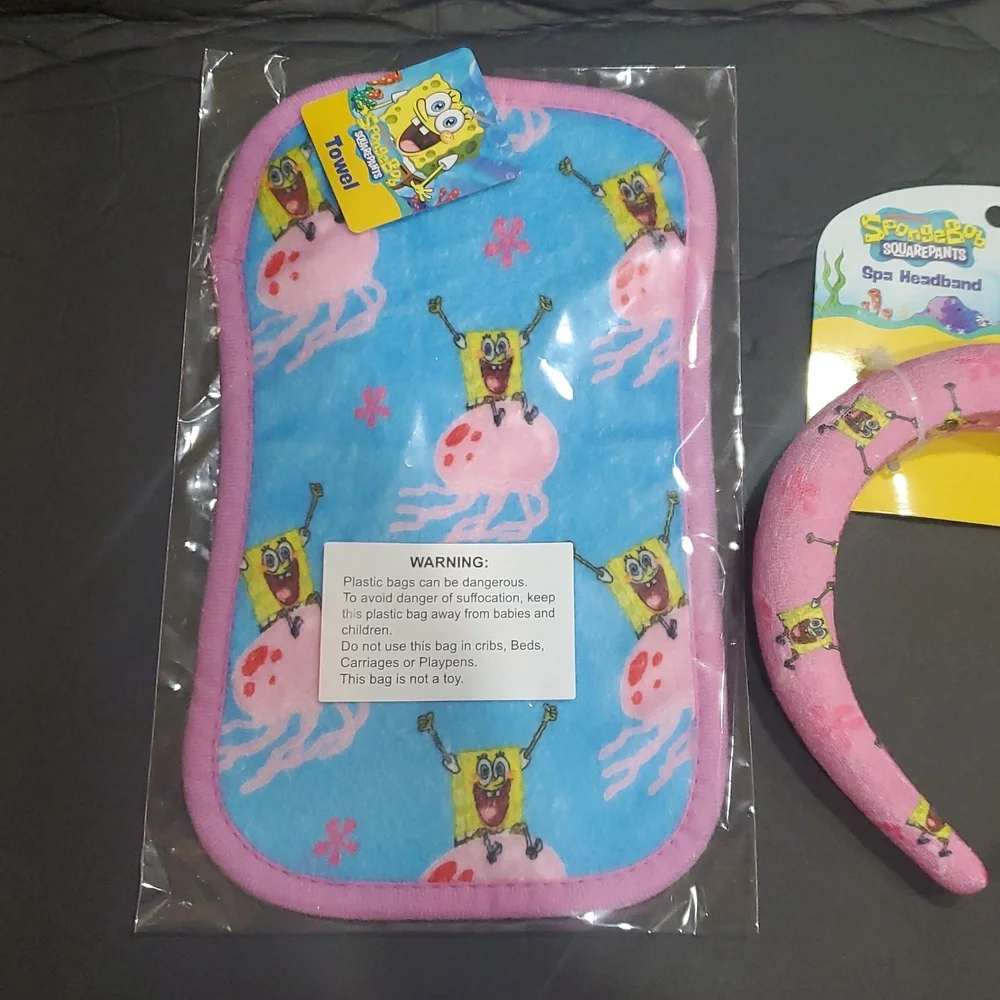 Spongebob squarepants pink and blue 2piece headband and towel spa set brand new - Picture 3 of 7